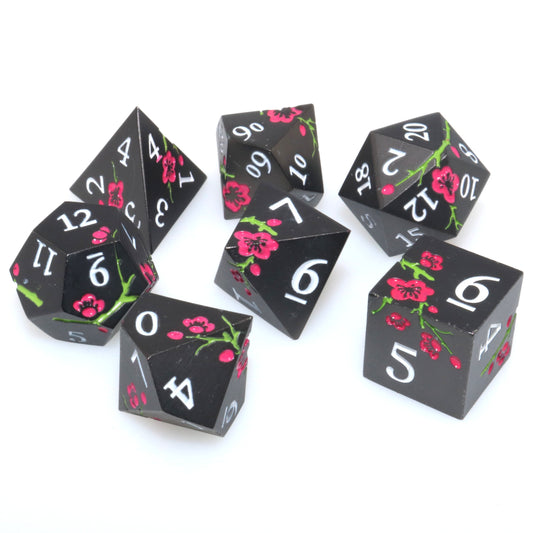 Black and Pink Bloom Dice (set of 7)