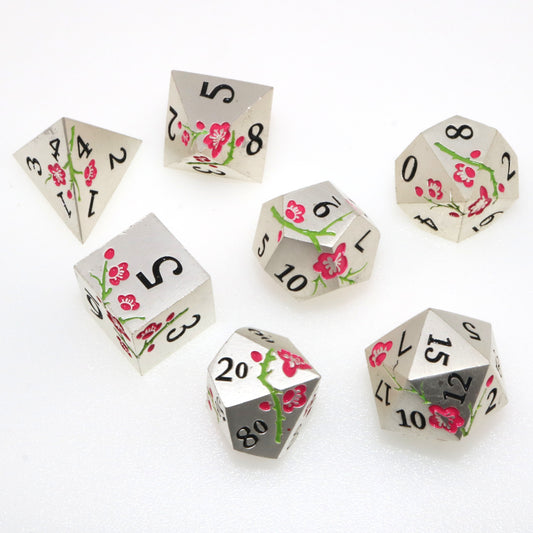 Silver and Pink Bloom Dice (set of 7)